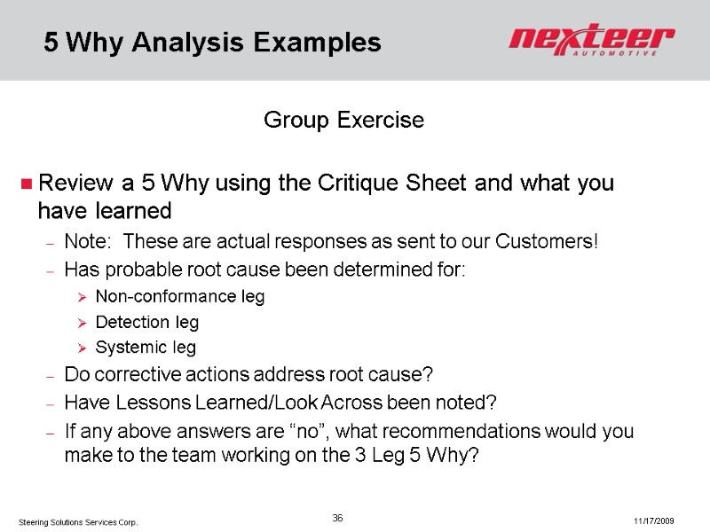 5 Why Analysis Examples Group Exercise    Review a 5 Why using